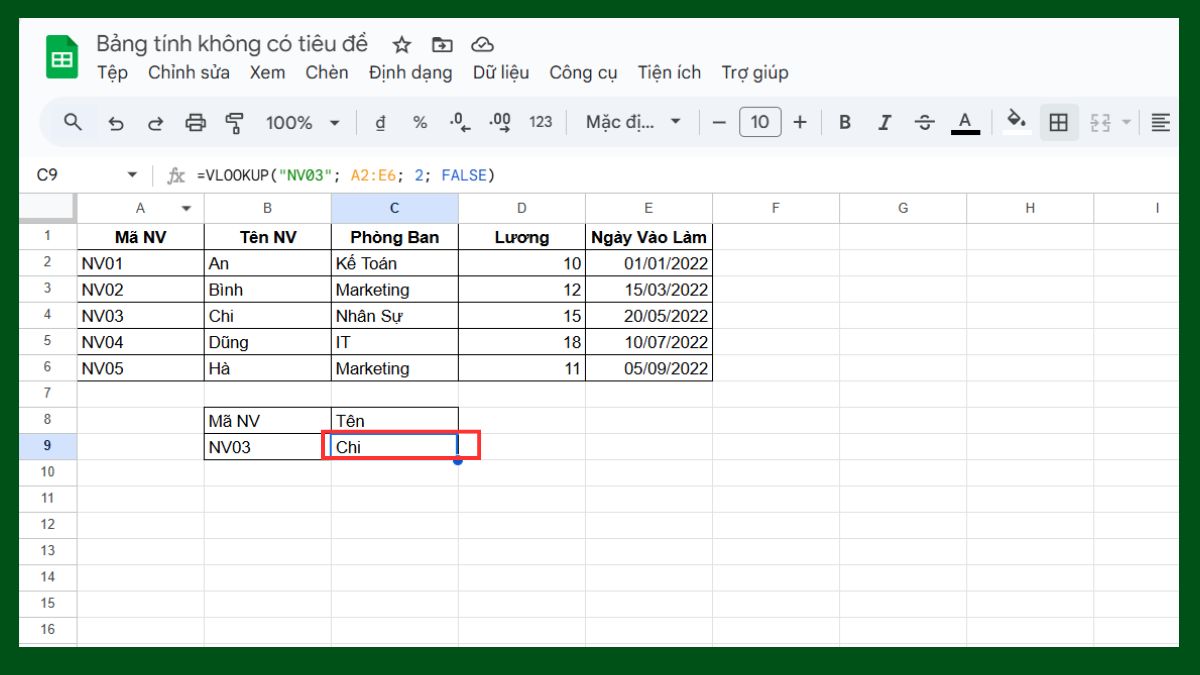 Cách dùng hàm VLOOKUP Google Sheet để tìm kiếm chính xác bước 3