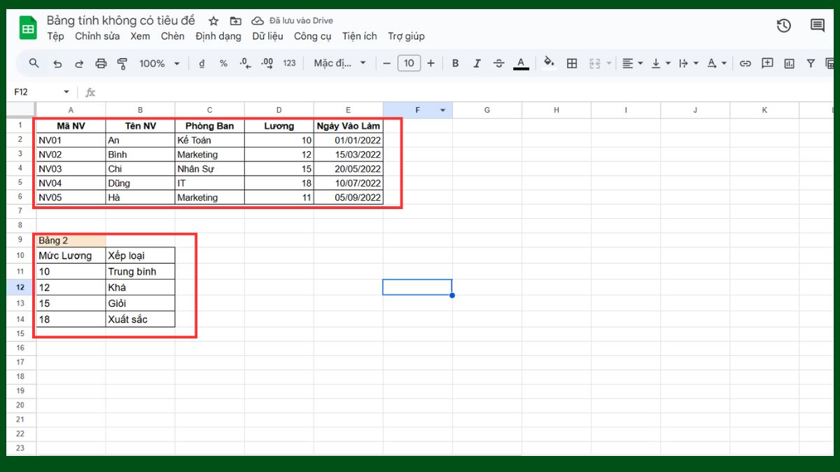 Cách dùng hàm VLOOKUP Google Sheet để tìm kiếm tương đối bước 1
