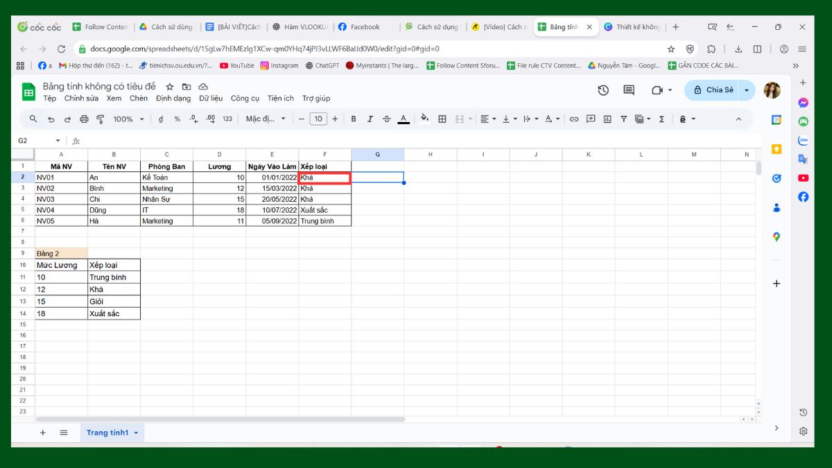 Cách dùng hàm VLOOKUP Google Sheet để tìm kiếm tương đối bước 3