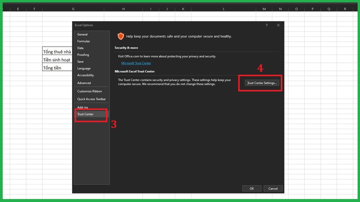 khắc phục hàm VND trong Excel bị lỗi #NAME? bằng bật macro bước 2
