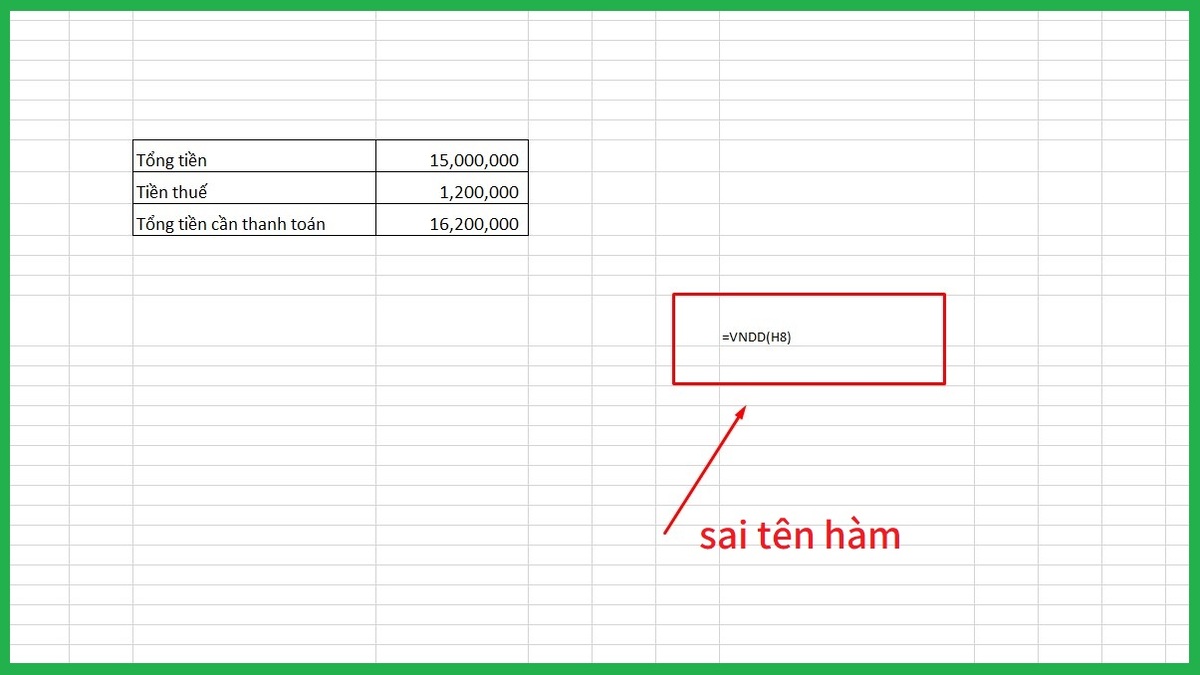 khắc phục hàm VND trong Excel bị lỗi #NAME? bằng kiểm tra tên và cú pháp