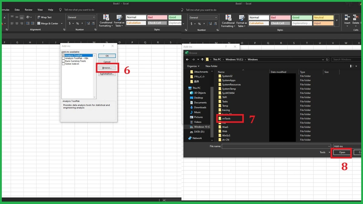 khắc phục hàm VND trong Excel bị lỗi #NAME? bằng cài đặt add in bước 2+