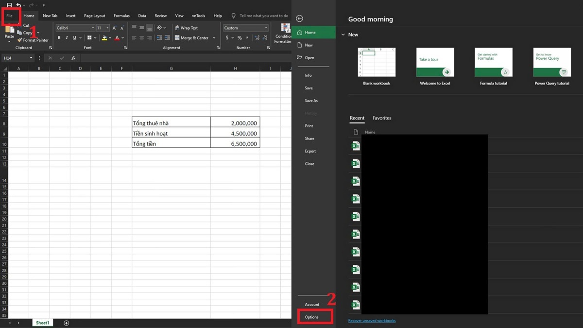 khắc phục hàm VND trong Excel bị lỗi #NAME? bằng bật macro bước 1