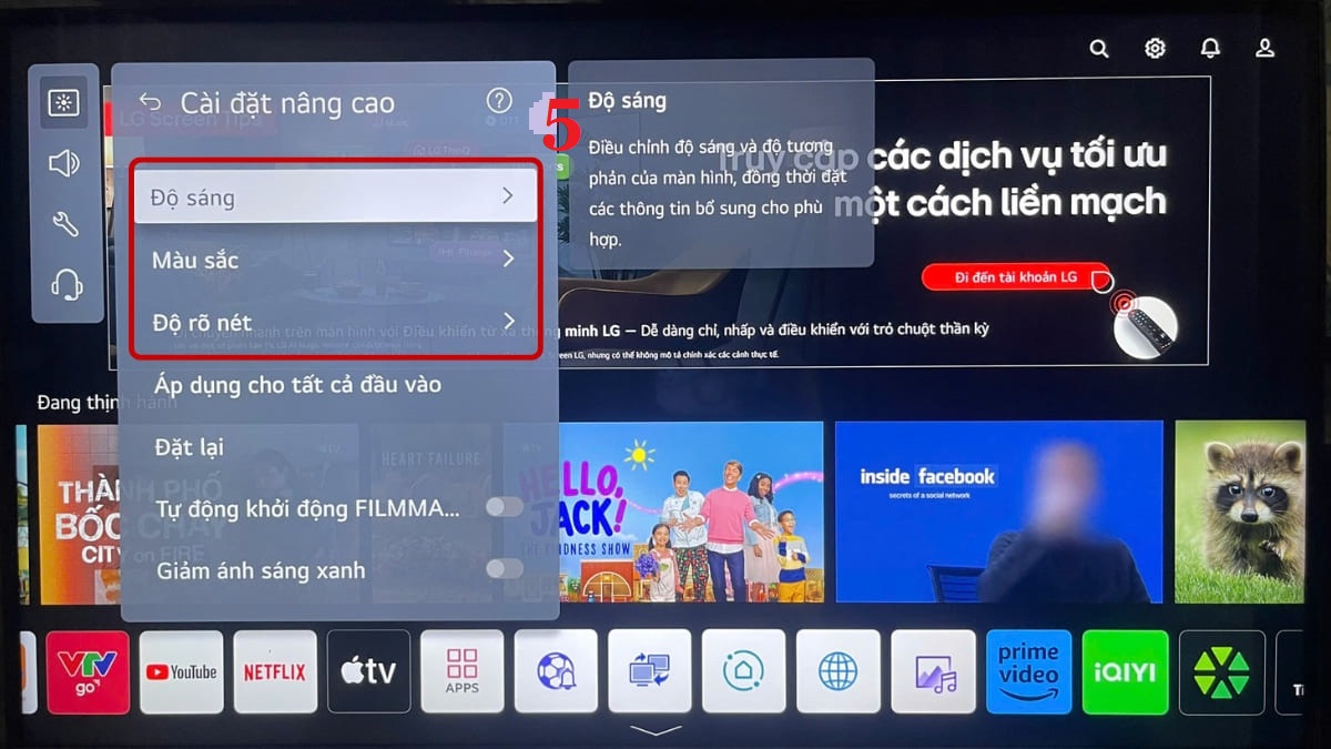 hướng dẫn chỉnh màu tivi LG trên LG Smart bước 4