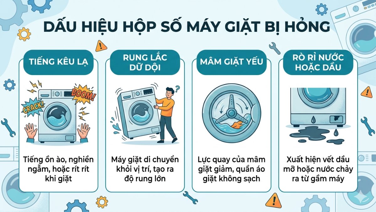 Dấu hiệu hộp số máy giặt bị hỏng