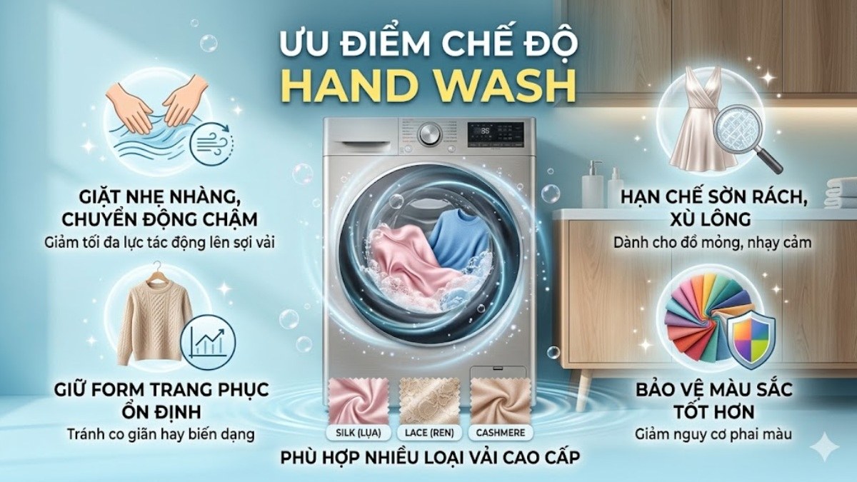 Ưu điểm của chế độ hand wash trong máy giặt là gì?