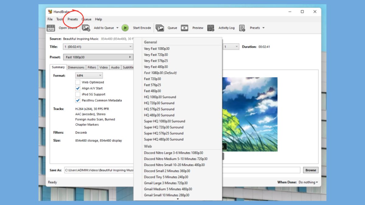 Hướng dẫn cách nén video bằng HandBrake - bước 2