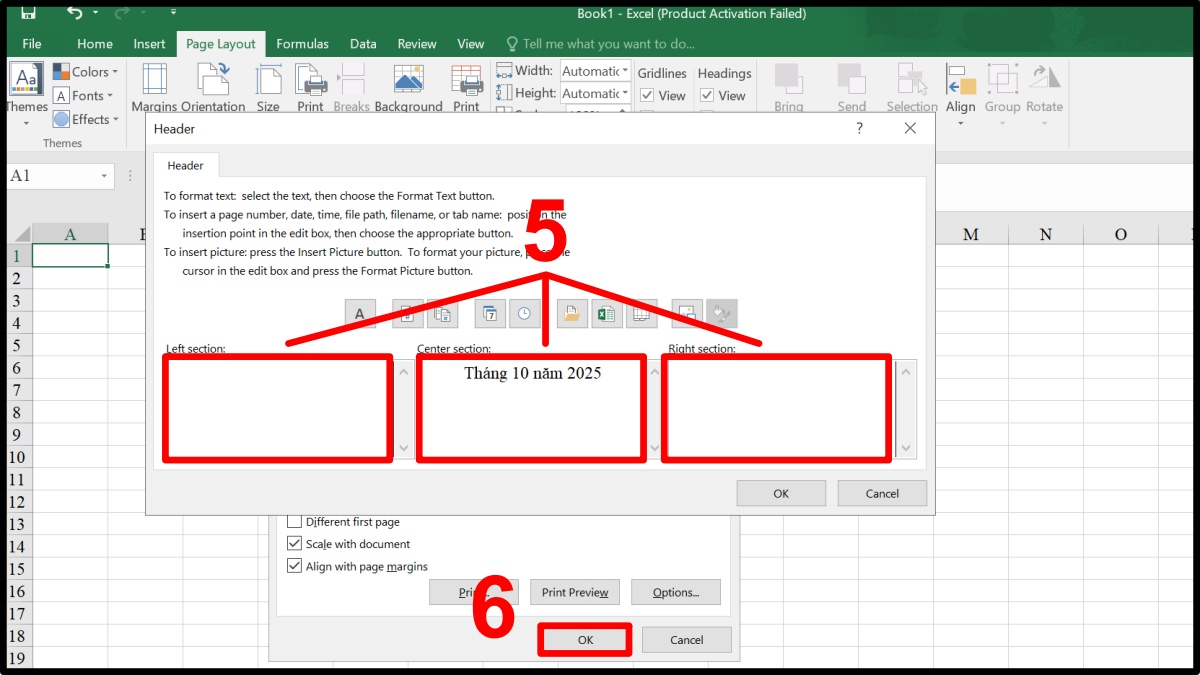 cách tạo Header and Footer trong Excel qua page setup bước 3