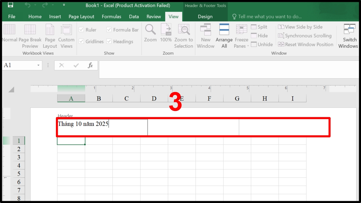 cách tạo Header and Footer trong Excel qua normal view bước 2