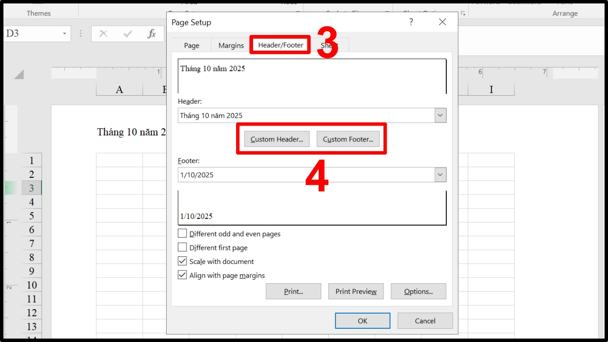Chỉnh sửa với Custom Header hoặc Custom Footer bước 2
