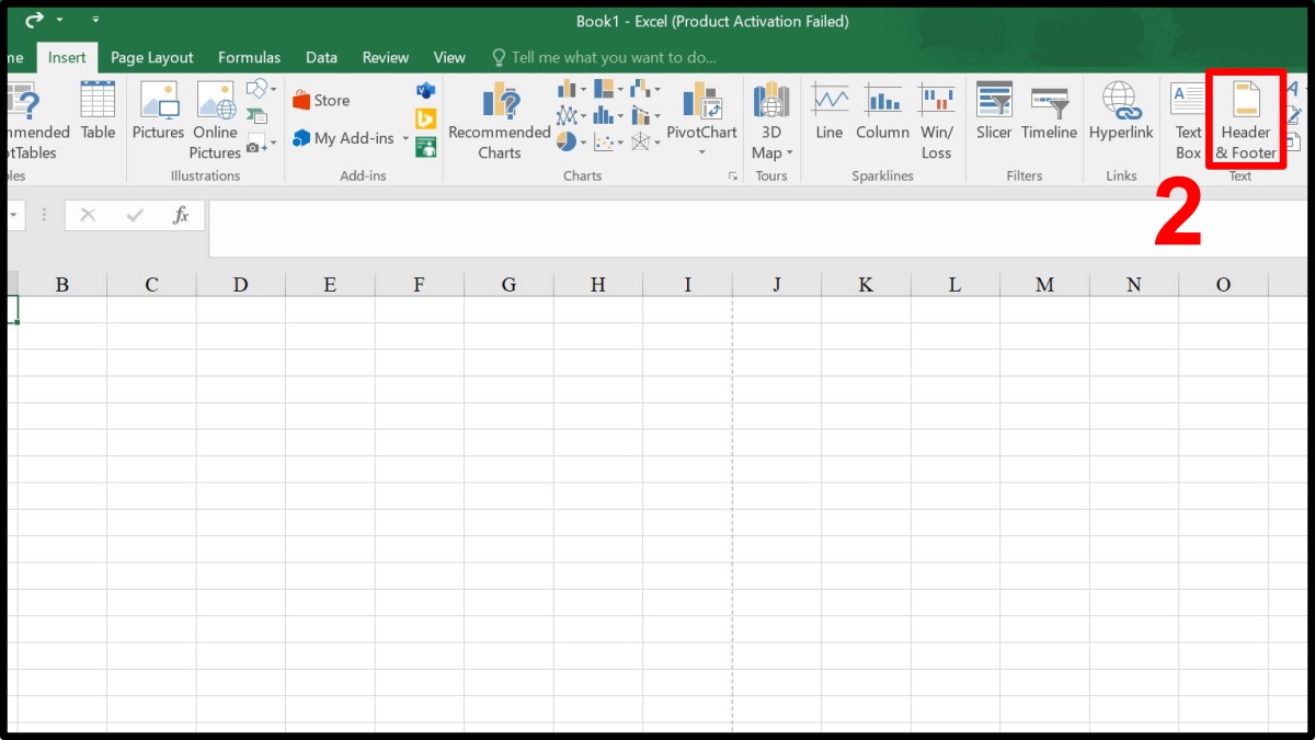cách tạo Header and Footer trong Excel qua insert bước 2