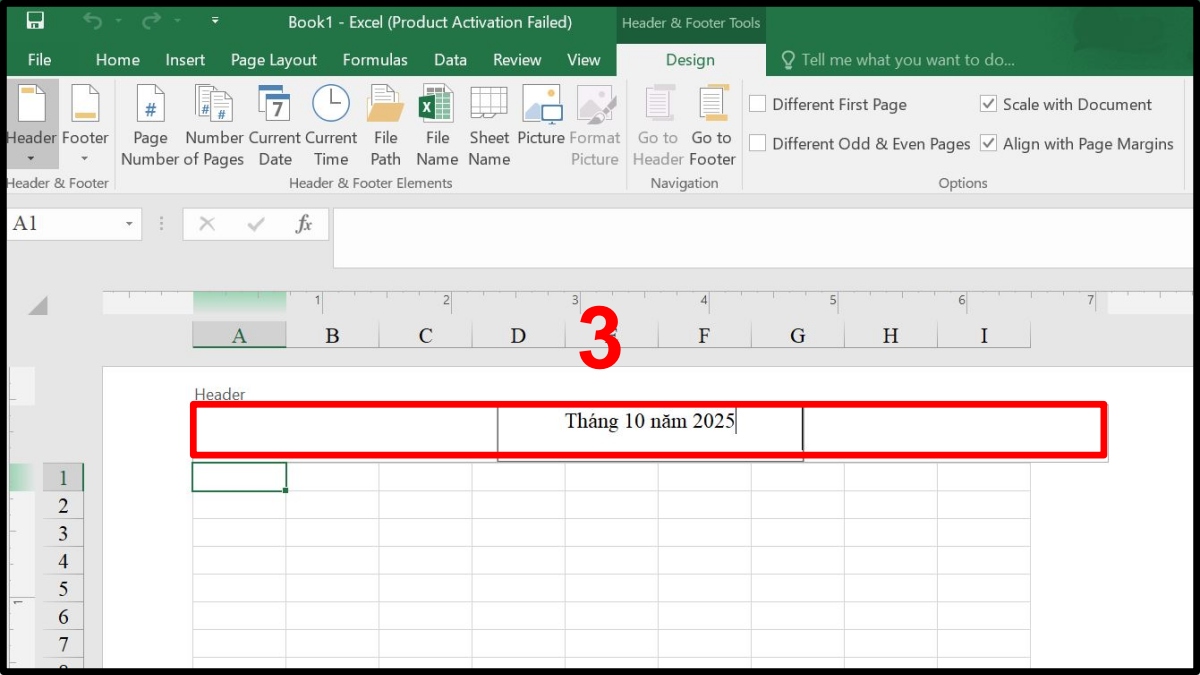 cách tạo Header and Footer trong Excel qua insert bước 3