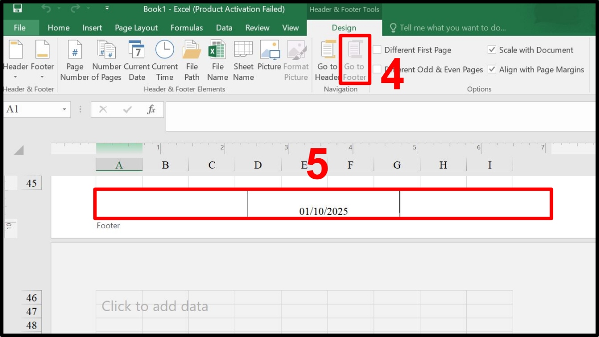cách tạo Header and Footer trong Excel qua insert bước 4