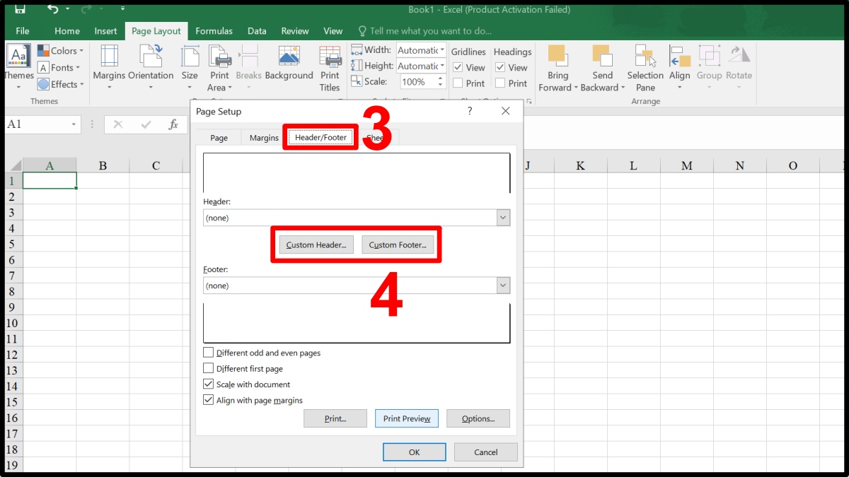 cách tạo Header and Footer trong Excel qua page setup bước 2