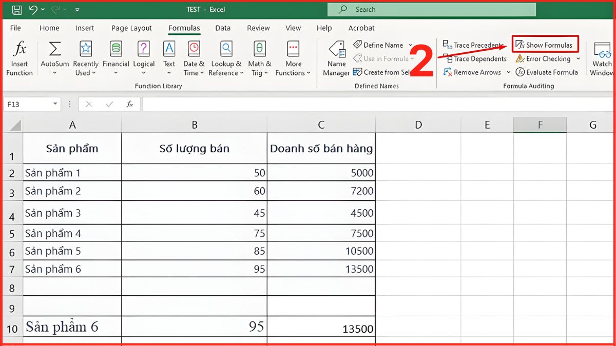 cách hiện tất cả các công thức trong Excel bằng lệnh show formulas bước 2