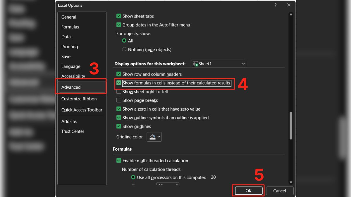 cách hiện tất cả các công thức trong Excel bằng lệnh Show formulas in cells instead of their results bước 3