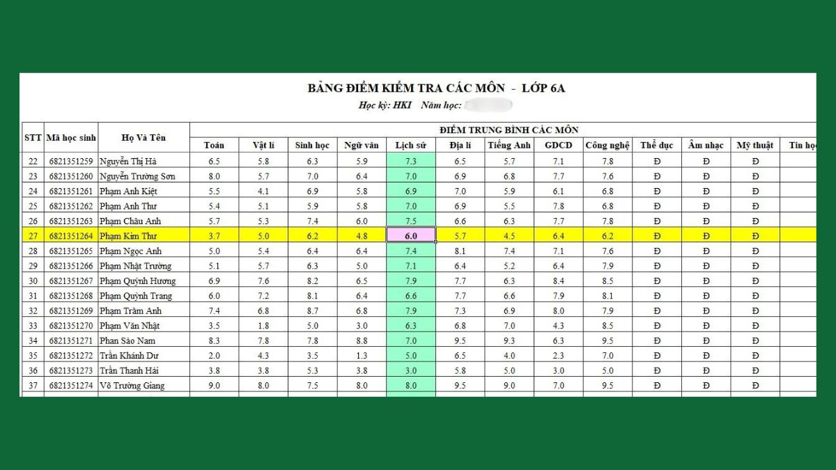 Lợi ích khi highlight hàng khi di chuyển trong Excel