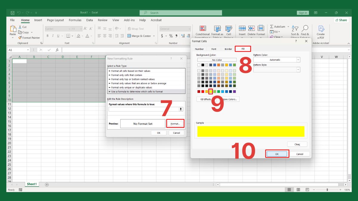 cách highlight hàng khi di chuyển trong Excel bằng conditional formatting bước 3