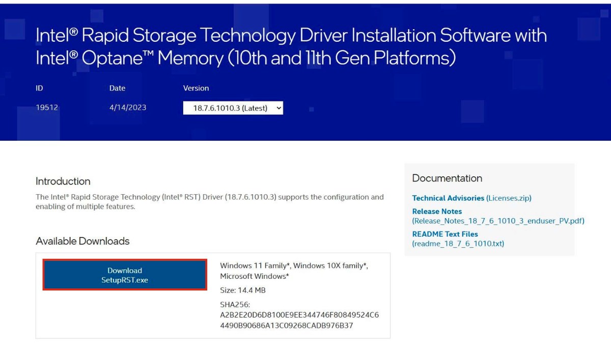 Cách cài đặt Intel Rapid Storage Technology - bước 1