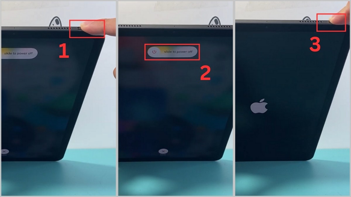 khắc phục lỗi màn hình iPad Air 2 bằng cách khởi động lại thiết bị bước 1