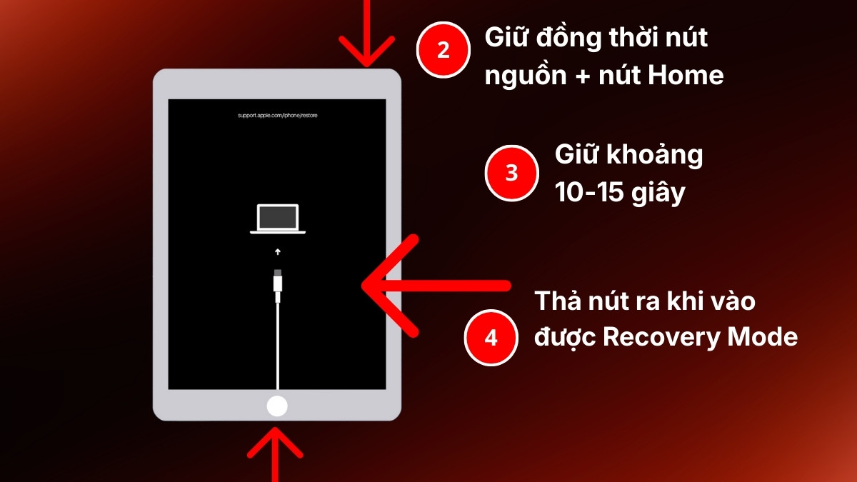khắc phục lỗi iPad bật nguồn chỉ hiện logo rồi tắt bằng restore ipad bước 2 nhưng có nút home