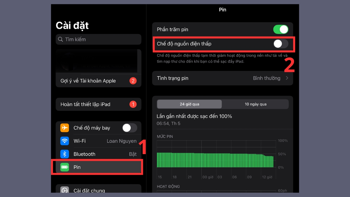 khắc phục iPad bị chậm bằng tắt chế độ nguồn điện thấp