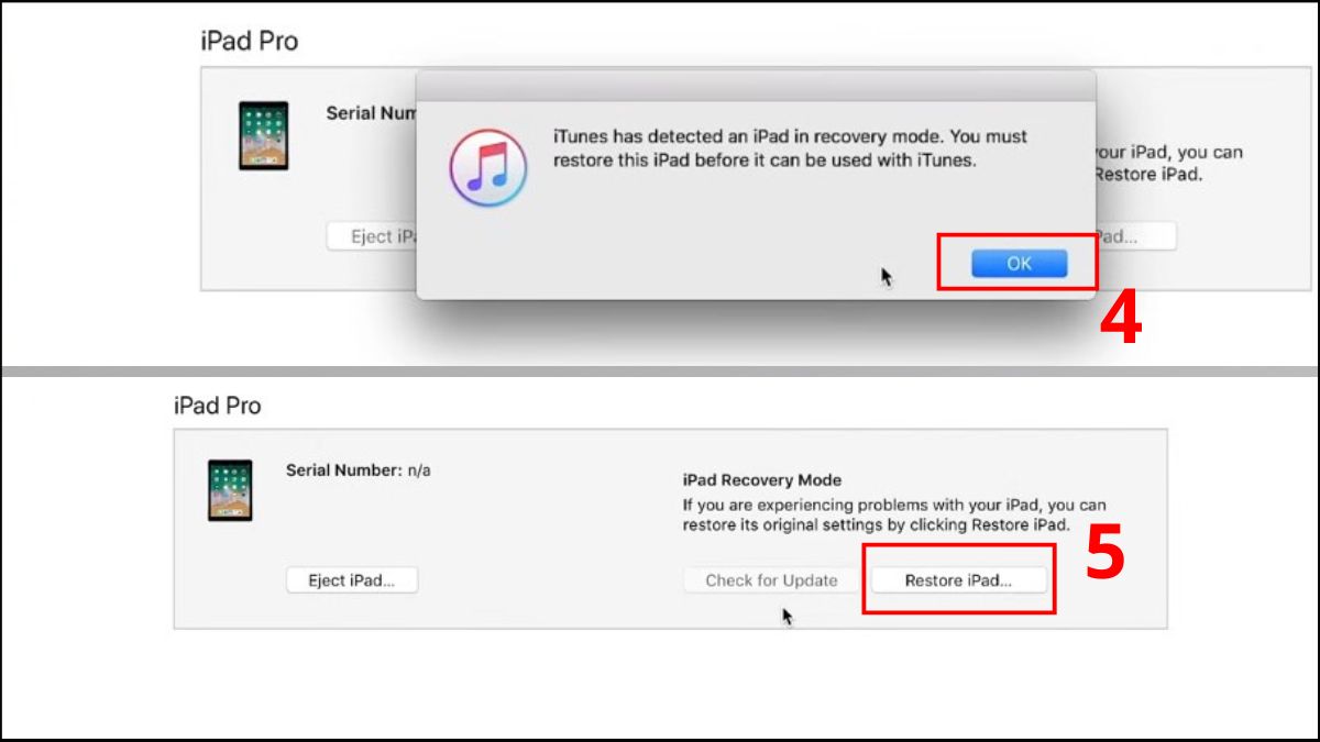 Thao tác cho iPad có nút Home để chỉnh về DFU mode bước 4