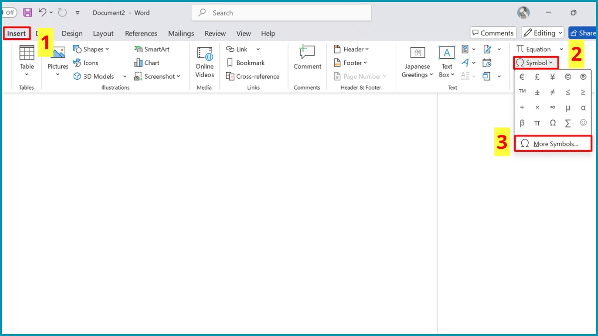 cách chèn ký hiệu góc trong Word bằng bảng mã ký tự bước 1