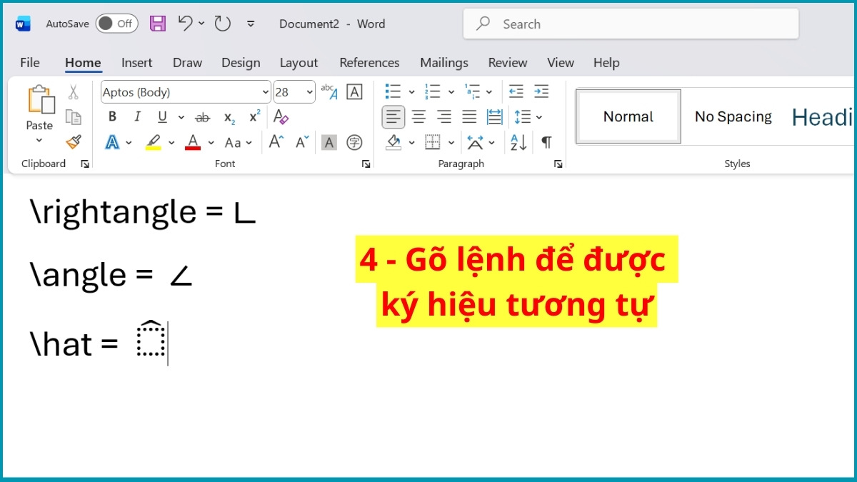 cách chèn ký hiệu góc trong Word trực tiếp bước 2 tiếp theo