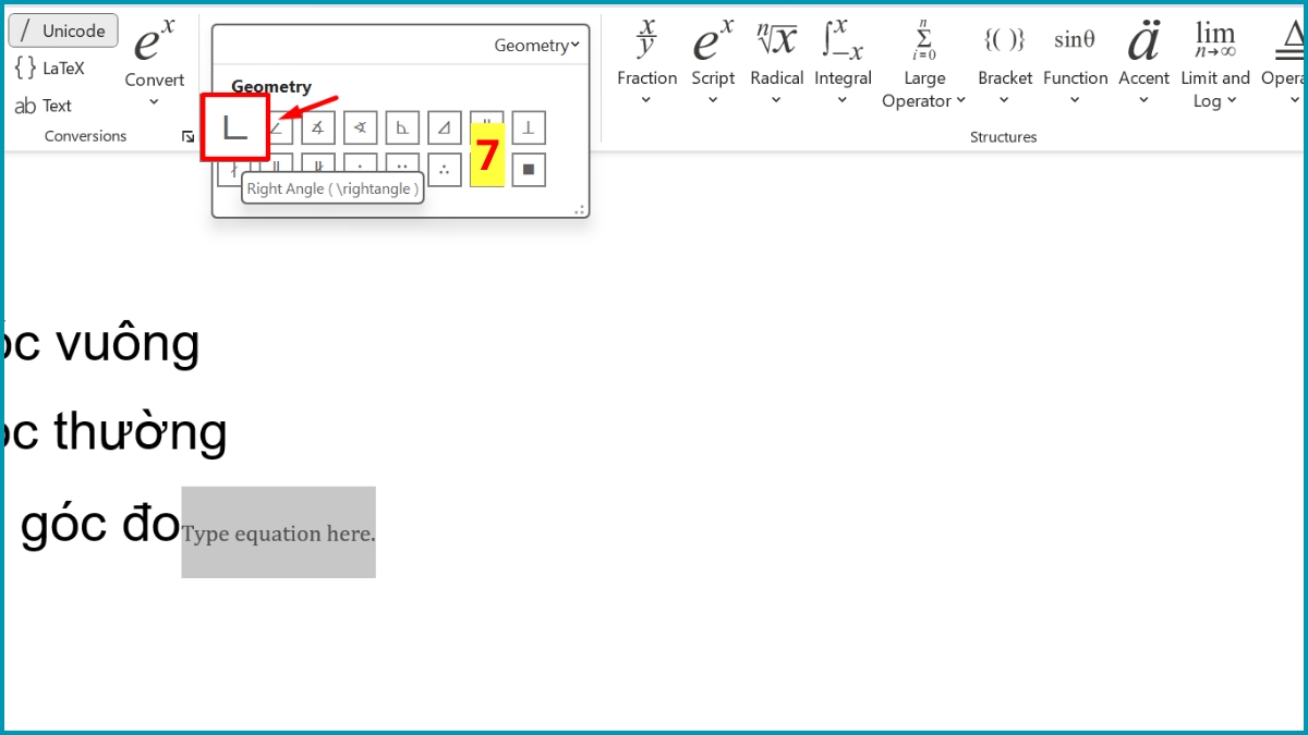 cách chèn ký hiệu góc trong Word trực tiếp bước 3 tiếp theo
