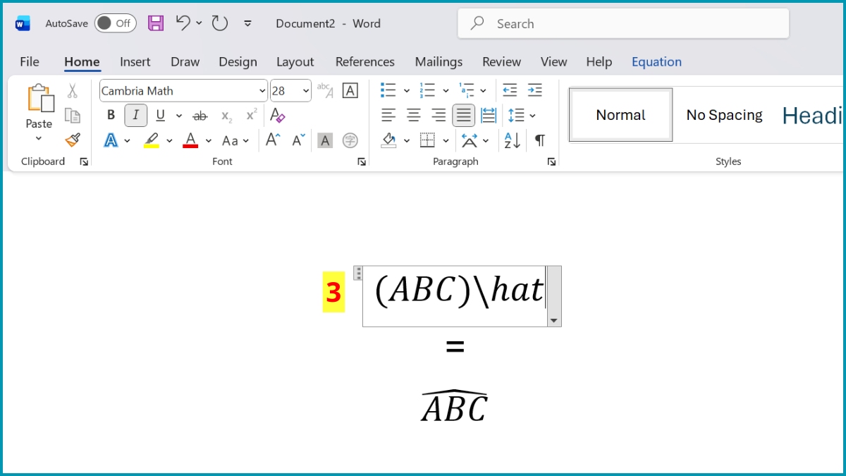 Kết hợp cặp ngoặc ký hiệu góc trong Word bước 3