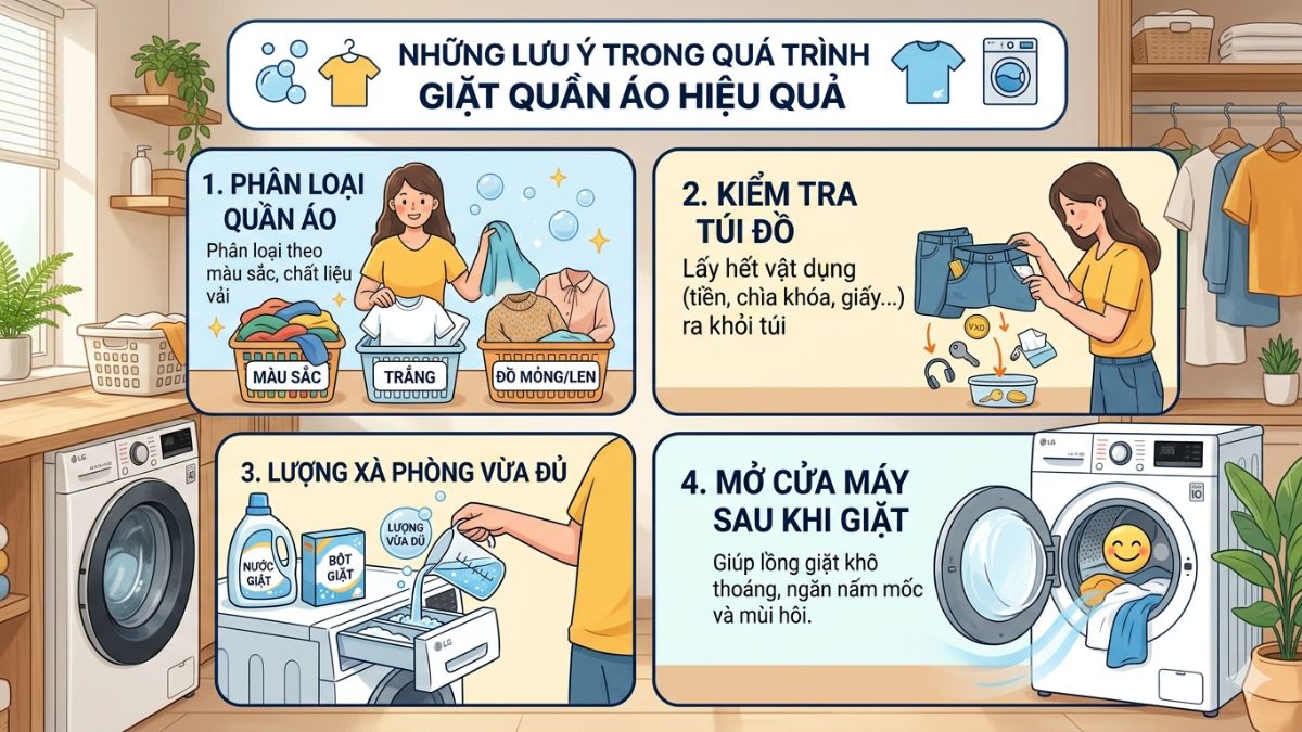 Những lưu ý trong quá trình giặt quần áo hiệu quả