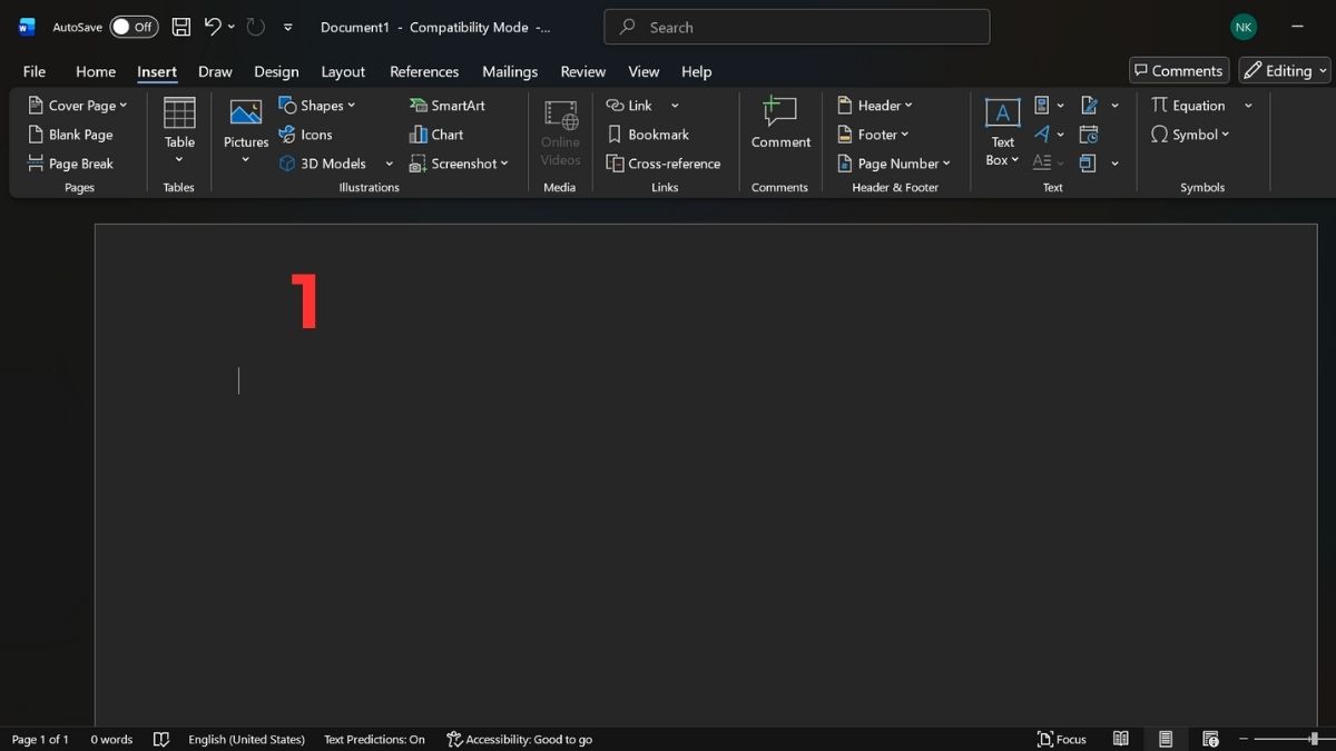 Cách chèn ký tự đặc biệt trong Word bằng tính năng insert symbol bước 1