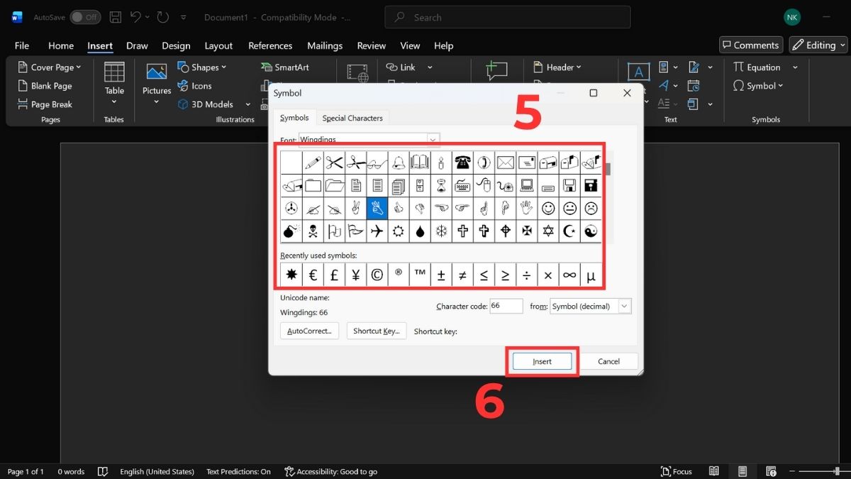 Cách chèn ký tự đặc biệt trong Word bằng tính năng insert symbol bước 3