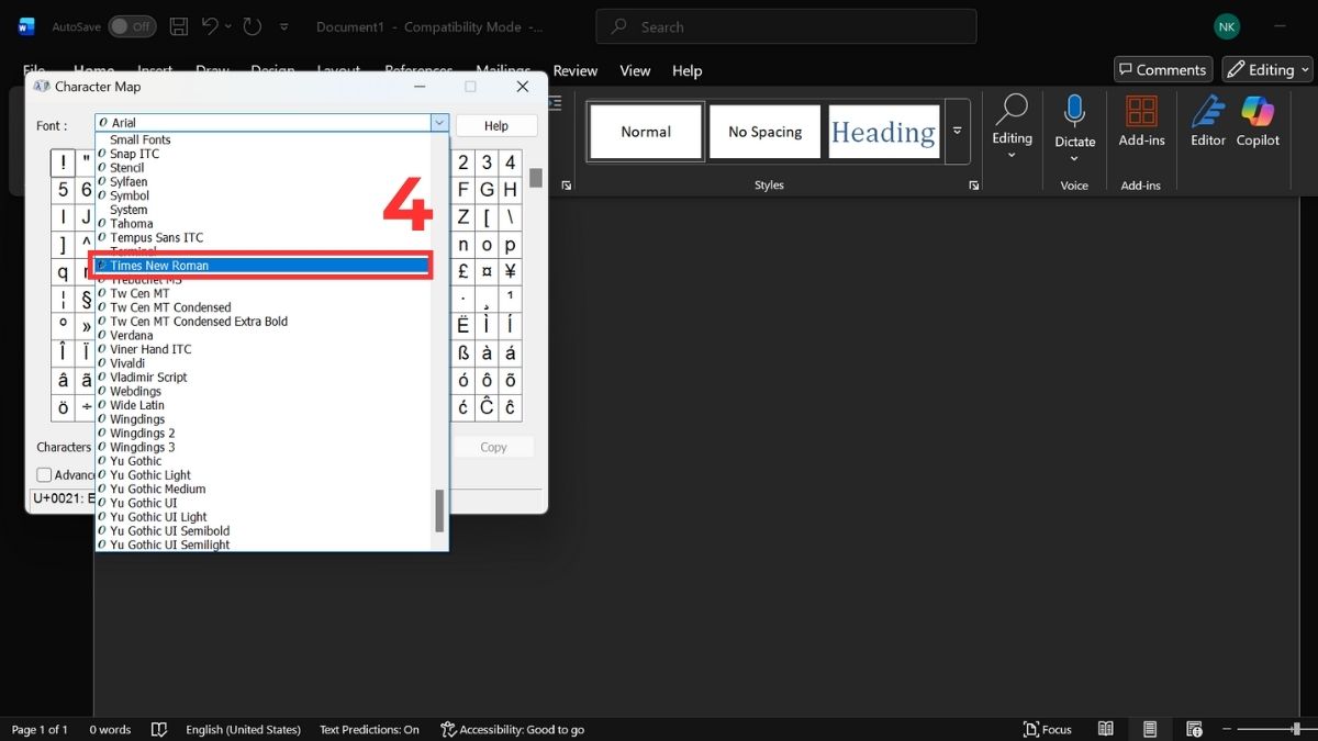 Cách chèn ký tự đặc biệt trong Word bằng character map bước 2