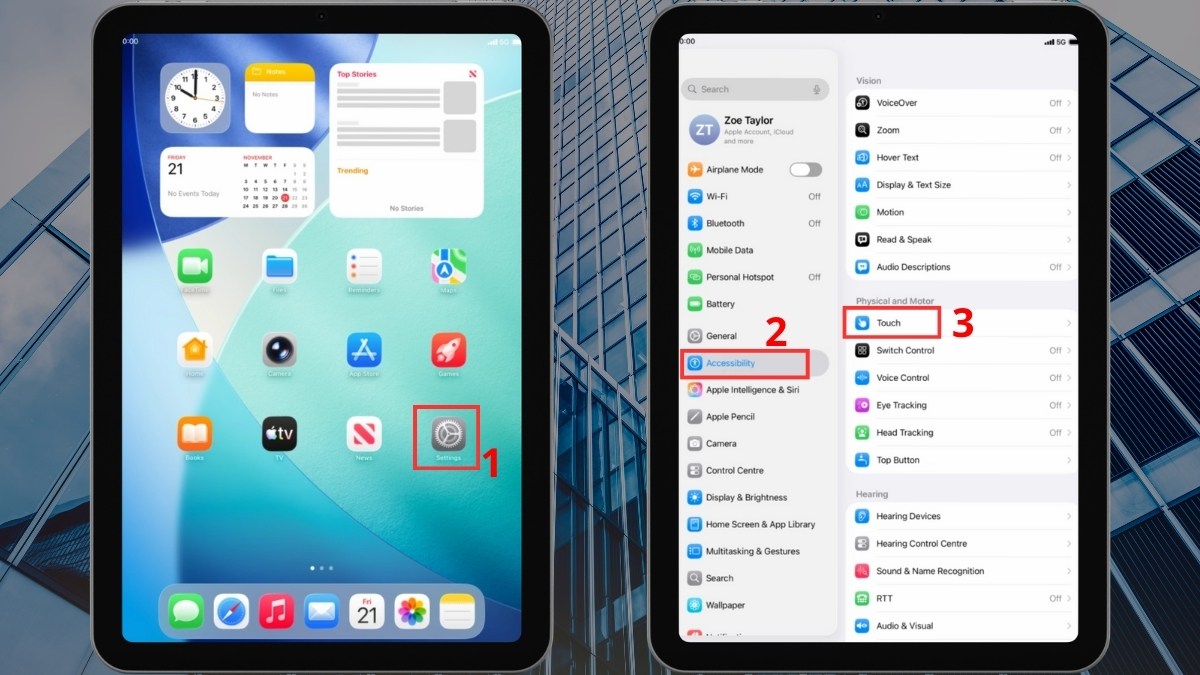 cách tùy chọn hiển thị, cách kết nối chuột không với ipad bước 1
