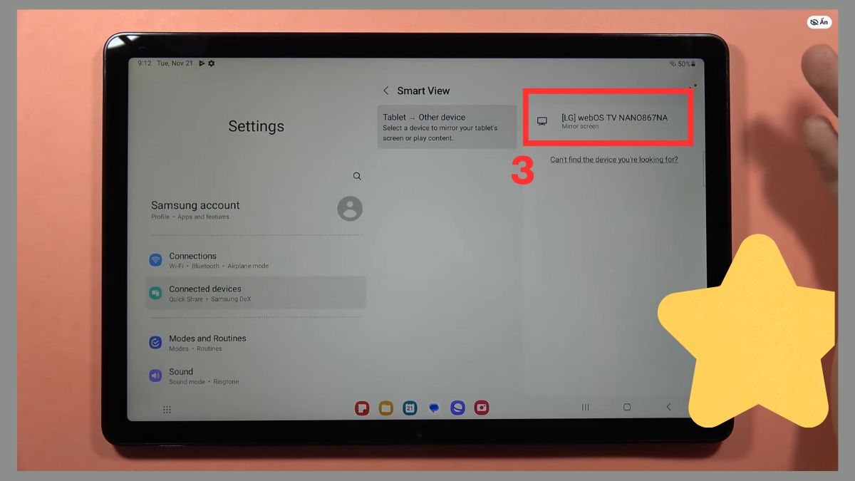 cách kết nối máy tính bảng Samsung với tivi bằng cách dùng smart view bước 3
