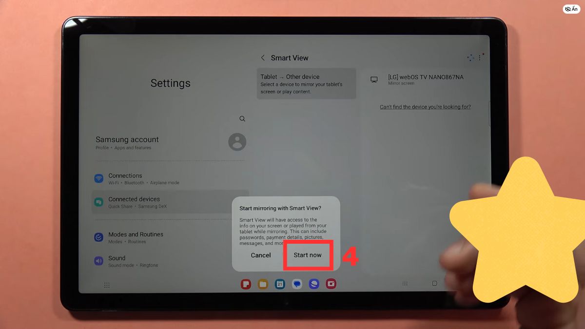 cách kết nối máy tính bảng Samsung với tivi bằng cách dùng smart view bước 4
