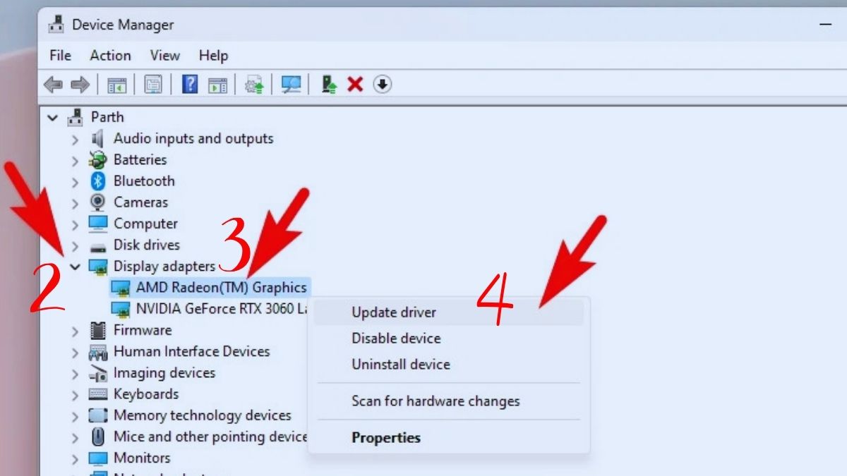 Cập nhật phần mềm và trình điều khiển bước 