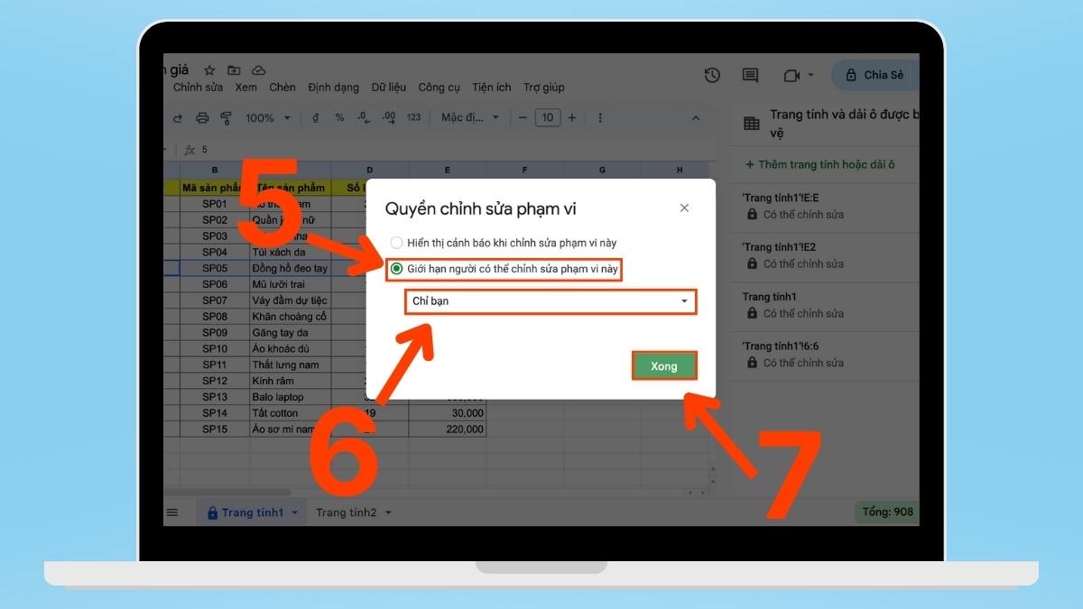 Cách khóa hàng trong Google Sheet bước 4