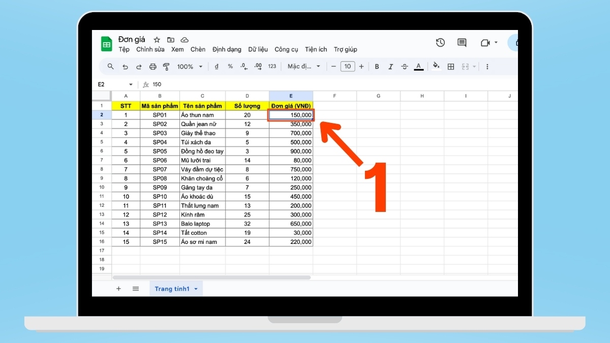 cách khóa sheet trong Google Sheet - khóa 1 ô bước 1