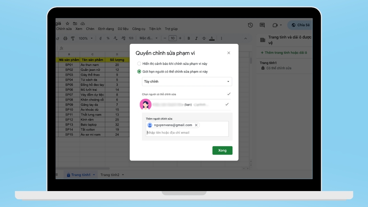 Lưu ý khi khóa sheet trong Google Sheet