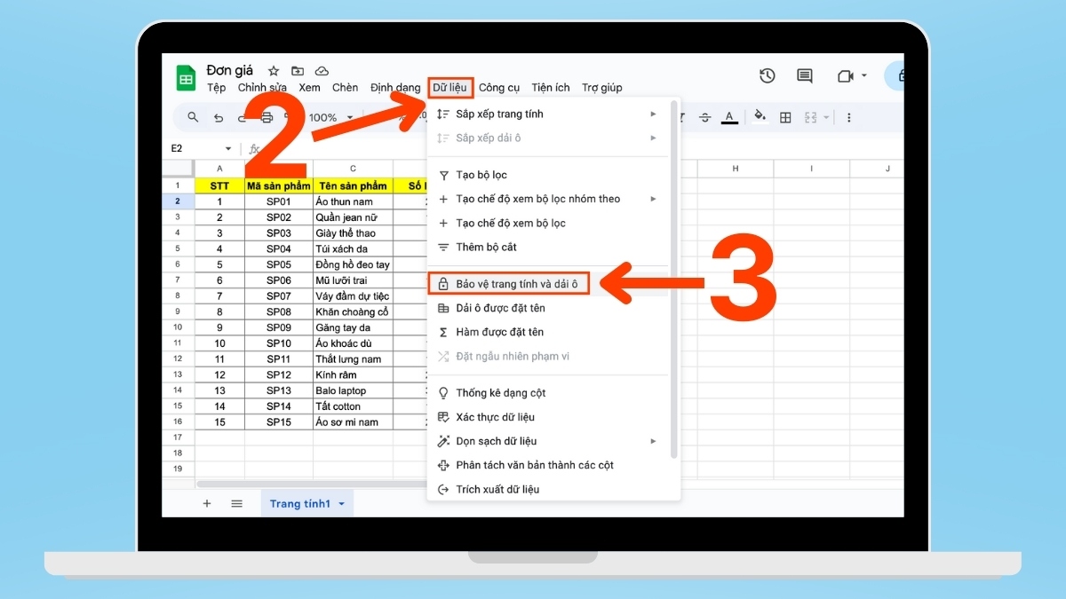 cách khóa sheet trong Google Sheet - khóa 1 ô bước 2