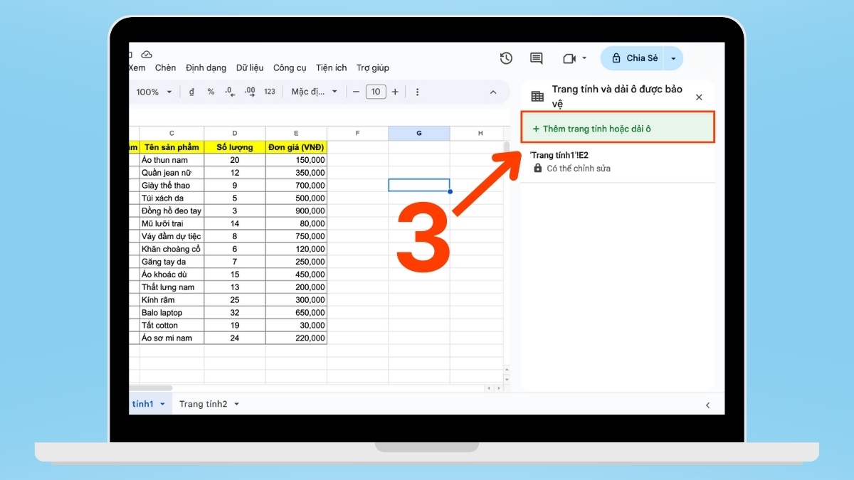 cách khóa sheet trong Google Sheet - khóa toàn bộ trang bước 2