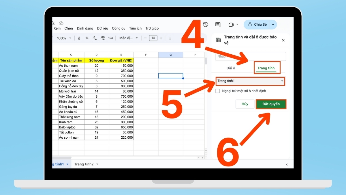 cách khóa sheet trong Google Sheet - khóa toàn bộ trang bước 3