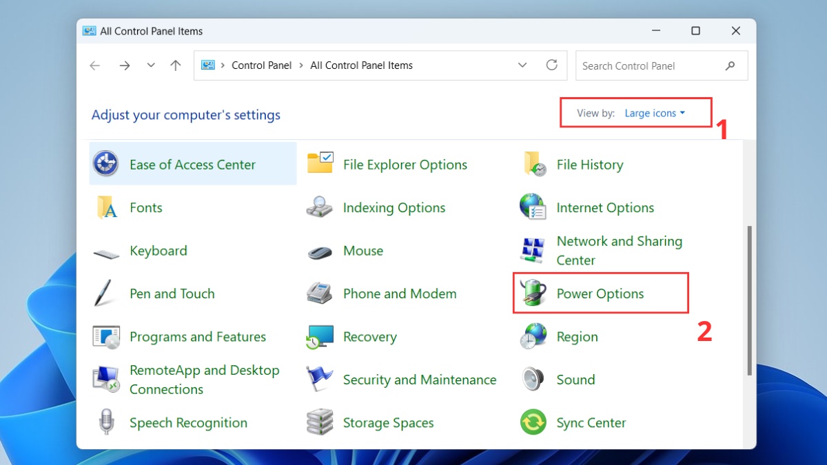 khắc phục lỗi không tắt được máy tính bằng hủy fast bootup bước 1