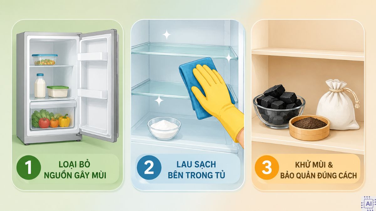 khử mùi tủ lạnh với mùi nhẹ bước 1