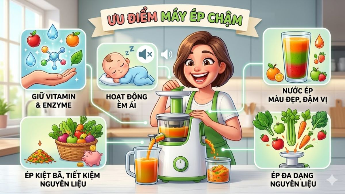 kinh nghiệm mua máy ép chậm - ưu điểm