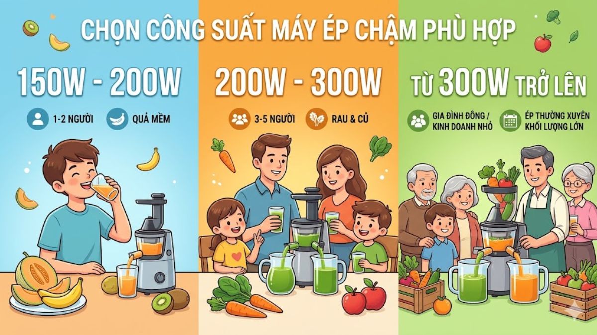 Kinh nghiệm mua máy ép chậm - công suất máy phù hợp nhu cầu
