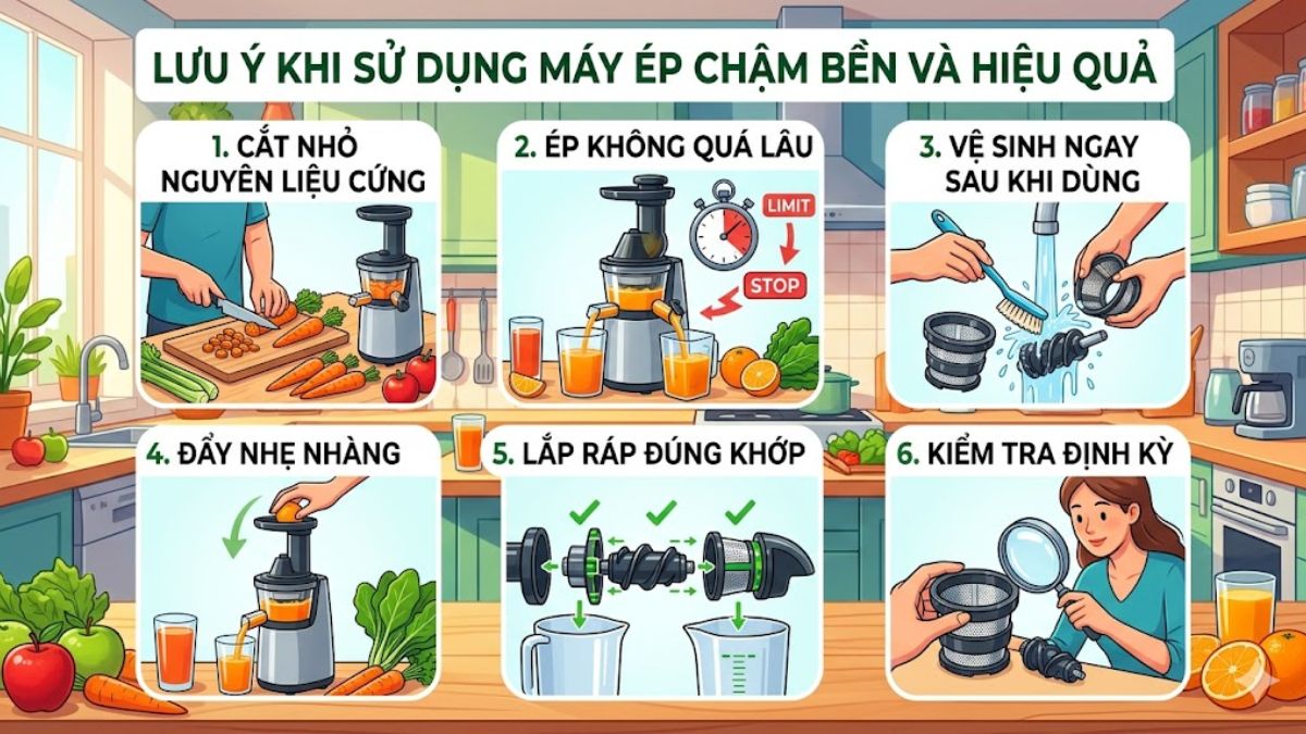 Lưu ý khi sử dụng máy ép chậm để bền và hiệu quả